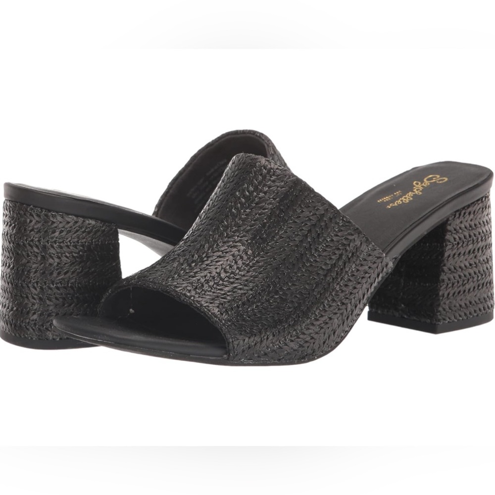 Seychelles 8 Adapt Black Raffia Heeled Sandals 8 Women’s Anthropologie Slip On
